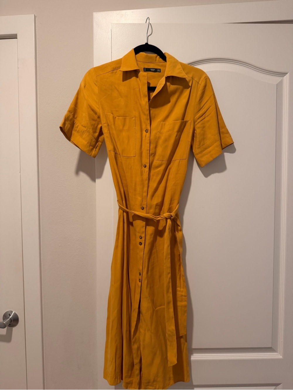 Mango Mustard Button-Front Midi Shirt Dress